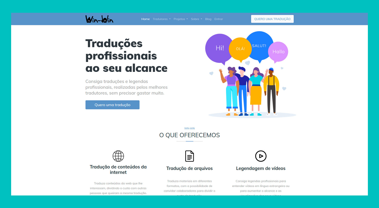 Página inicial da Win-Win