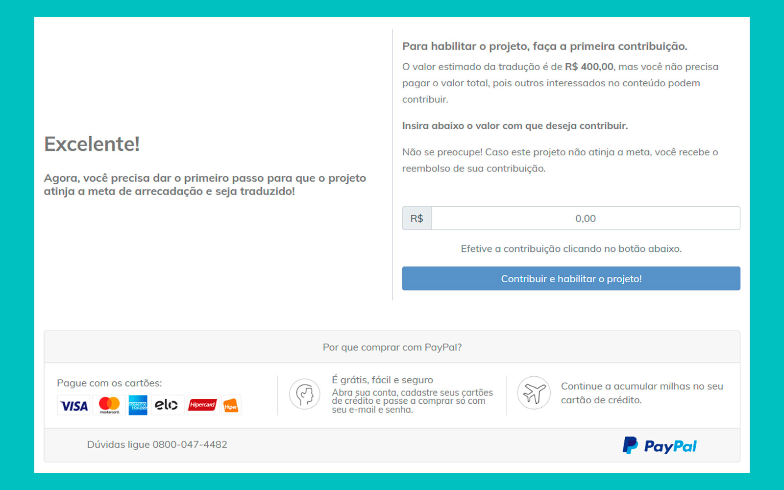 Página de envio de projeto público