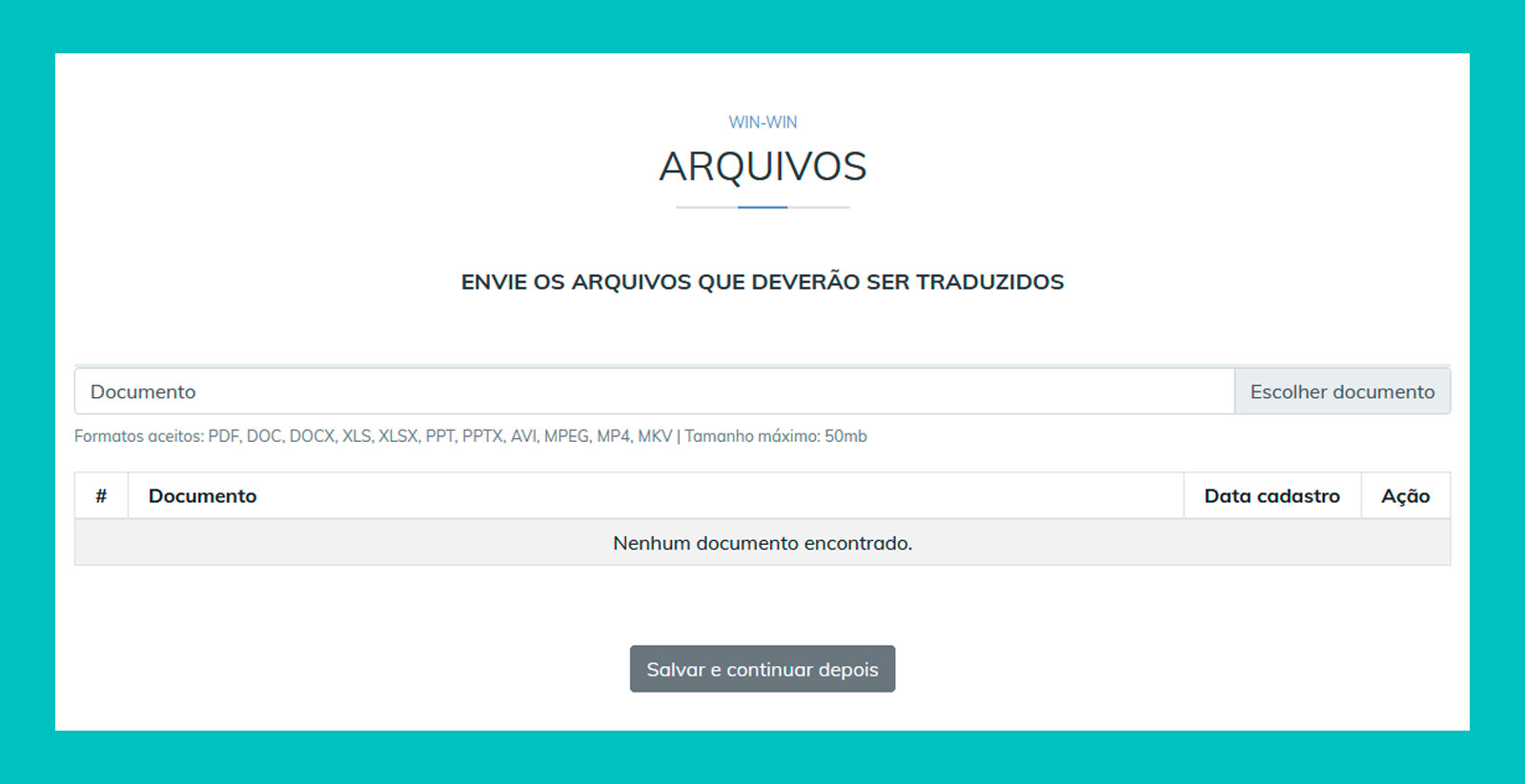 Página de envio de arquivos